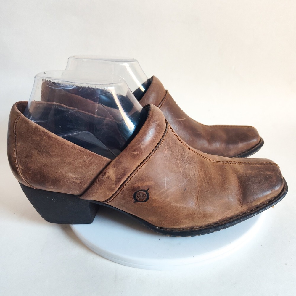 Born Shooties‎ Clogs Size 7.5 Brown Tan Leather Comfortable Square Toe Comfort